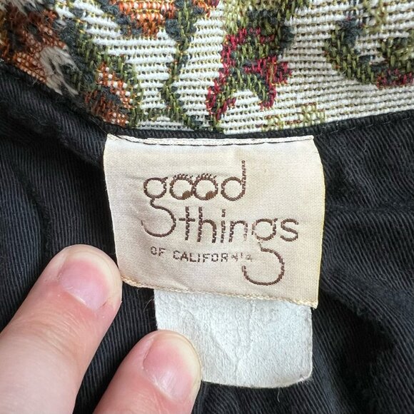 Vintage 80s Good Things of California Tapestry Lapel & Cuff Black Blazer Size S - Picture 4 of 6